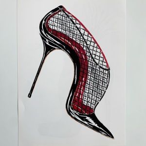 4/$20⭐️ Black Mesh Manolo Blahnik Shoe Illustration *PRINT*